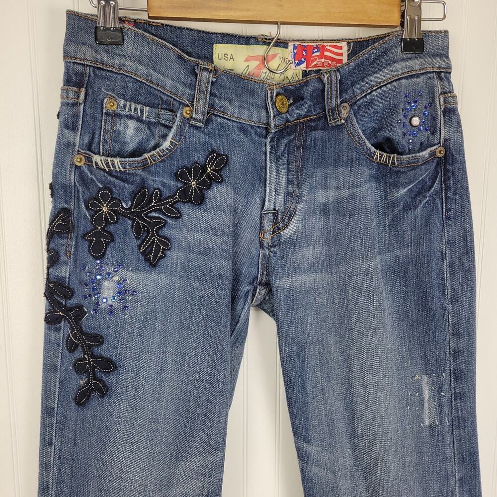The Great China Wall Blue Boot Cut Jeans with Black Embroidery - Picture 2 of 10